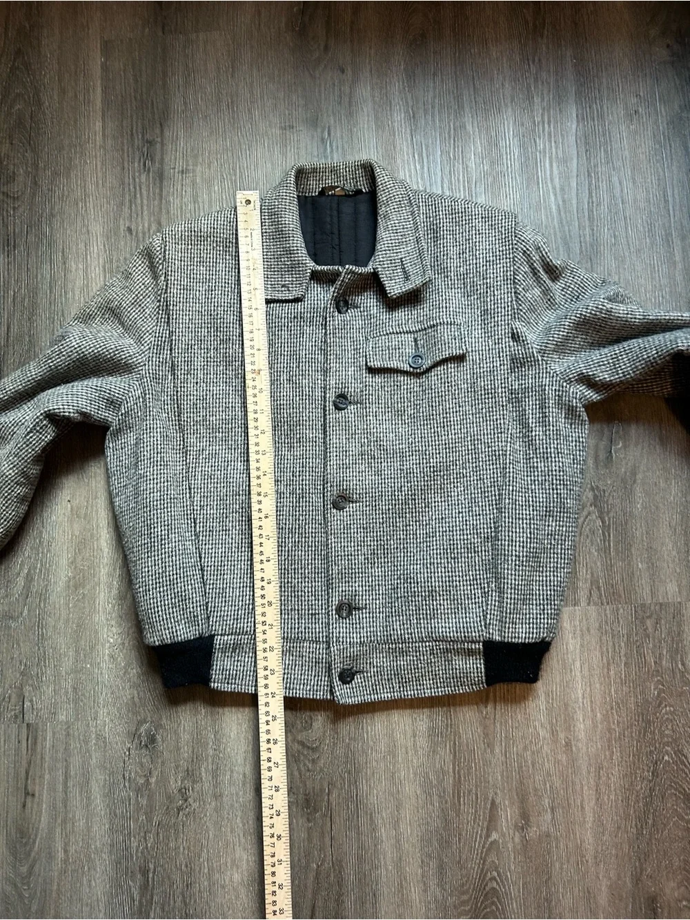 Vintage 1990s 90s Houndstooth Button-collared Wool Bomber Jacket Sz 38